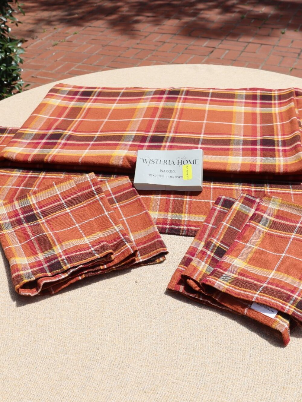 Wisteria Home Plaid Table Linens Tablecloth, Table Runner and 6 Napkins